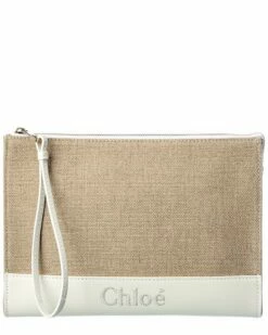 Chloé Sense Canvas & Leather Pochette Women Wallets & Card Cases