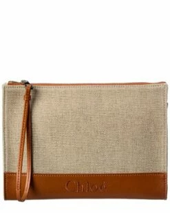Chloé Sense Canvas & Leather Pochette Women Wallets & Card Cases