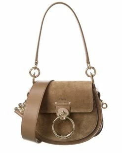 Chloé Tess Small Suede & Leather Shoulder Bag Women Shoulder Bags Green