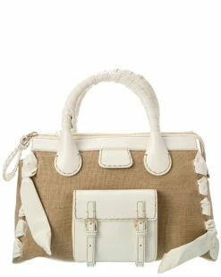 Chloé Edith Day Medium Linen & Leather Satchel Women Satchels & Top Handles