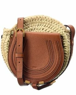 Chloé Marcie Raffia & Leather Basket Crossbody Women Crossbody Bags