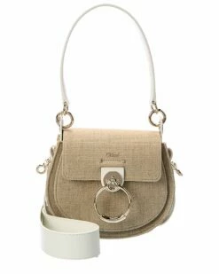 Chloé Tess Small Linen & Leather Shoulder Bag Women Shoulder Bags