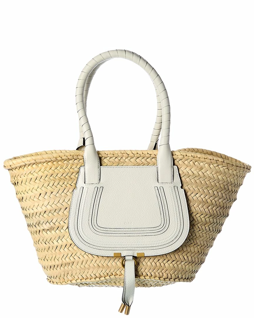 Chloé Marcie Medium Raffia & Leather Basket Tote Women Totes