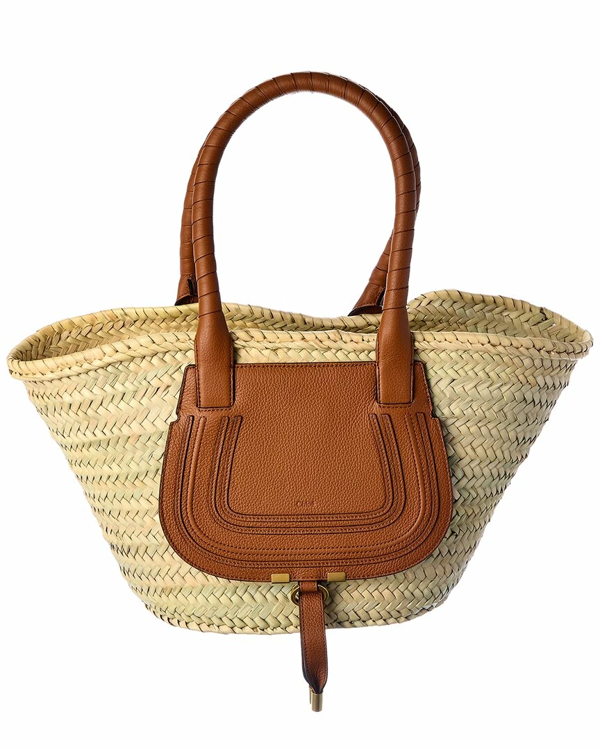 Chloé Marcie Medium Raffia & Leather Basket Tote Women Totes
