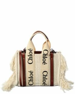 Chloé Woody Small Leather-Trim Tote Women Totes