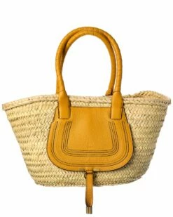Chloé Marcie Medium Raffia & Leather Basket Tote Women Totes