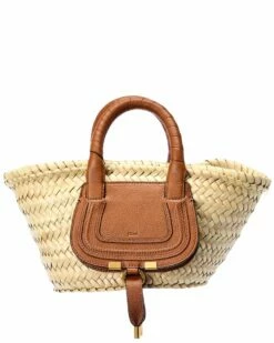 Chloé Marcie Mini Raffia & Leather Tote Women Totes