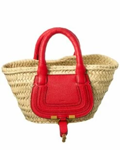 Chloé Marcie Mini Raffia & Leather Basket Tote Women Totes