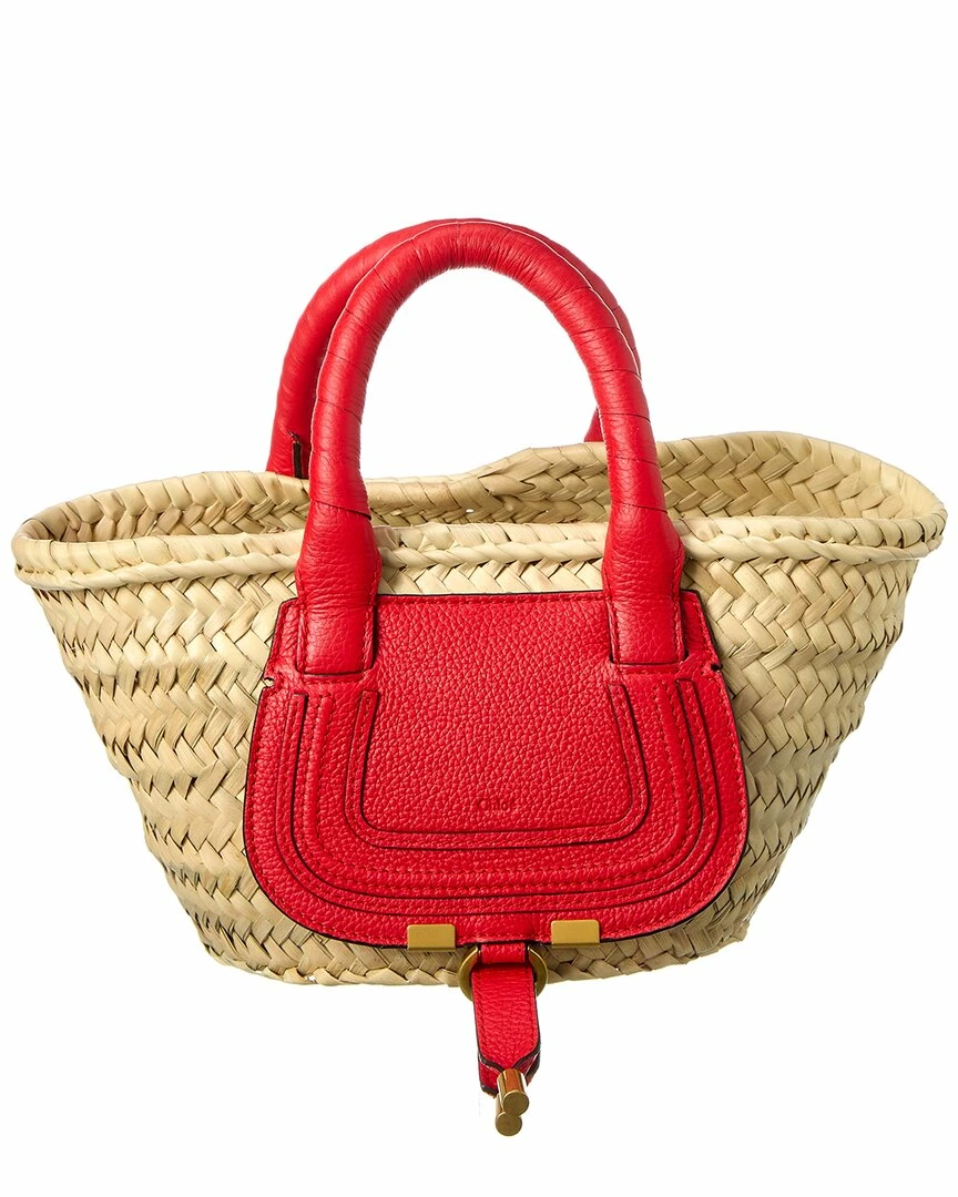 Chloé Marcie Mini Raffia & Leather Basket Tote Women Totes