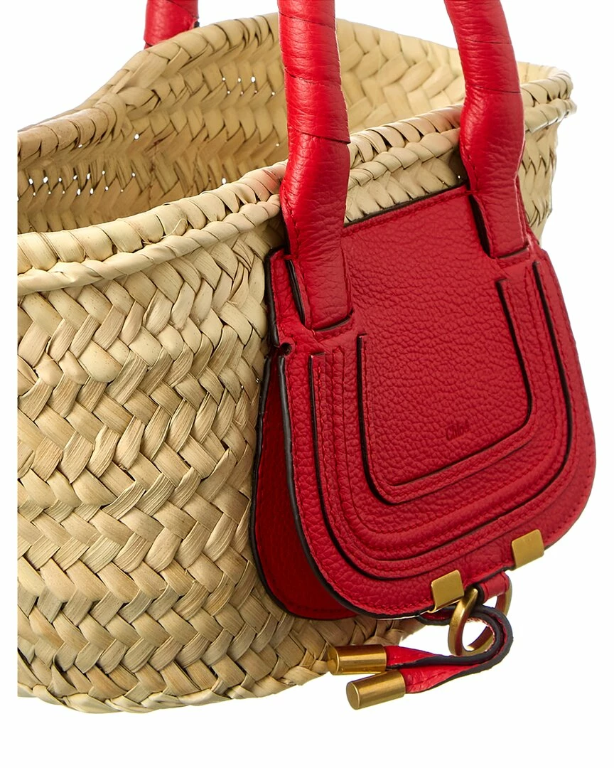 Chloé Marcie Mini Raffia & Leather Basket Tote Women Totes - Image 3