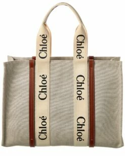 Chloé Woody Large Canvas & Leather Tote Women Totes