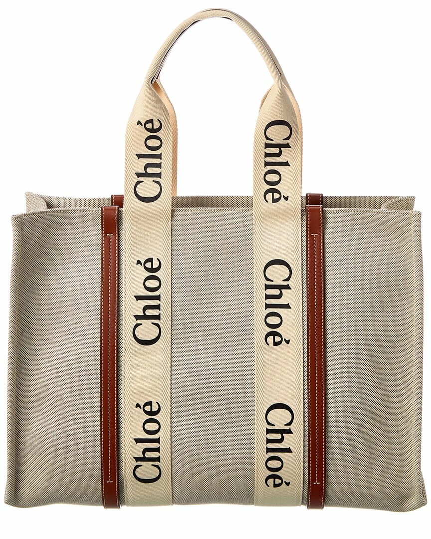 Chloé Woody Large Canvas & Leather Tote Women Totes