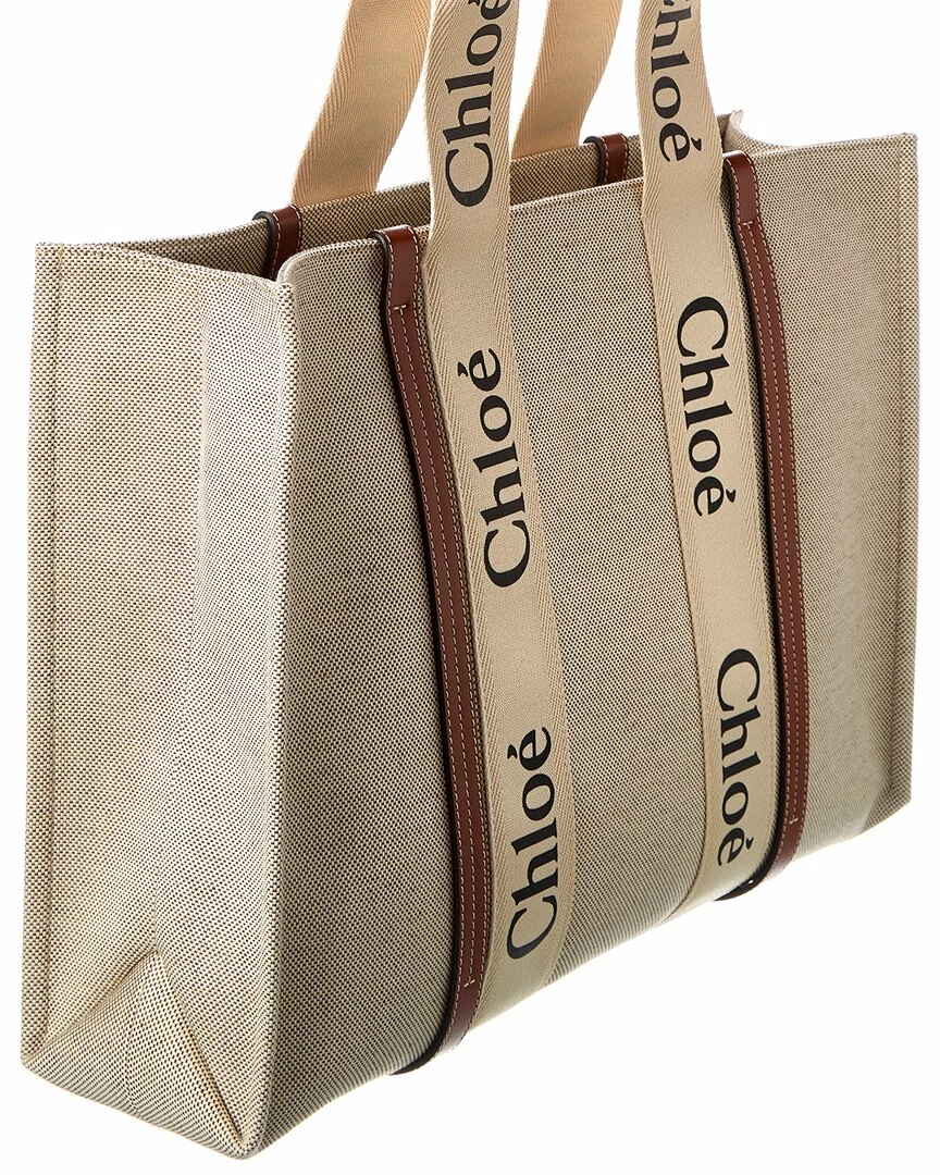 Chloé Woody Large Canvas & Leather Tote Women Totes - Image 3