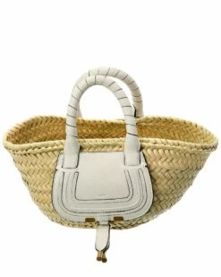 Chloé Marcie Mini Raffia & Leather Basket Tote Women Totes