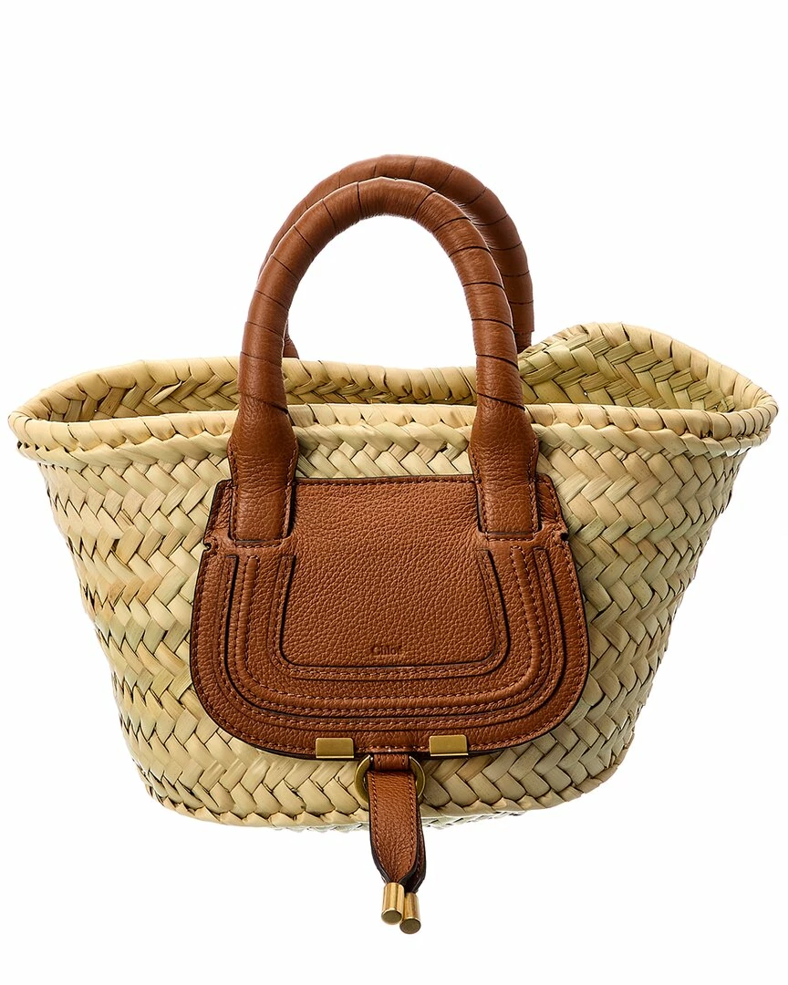 Chloé Marcie Mini Raffia & Leather Basket Tote Women Totes