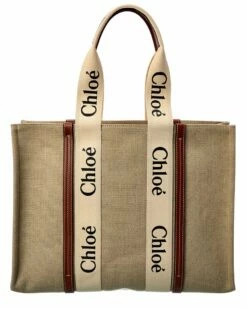 Chloé Woody Large Canvas & Leather Tote Women Totes