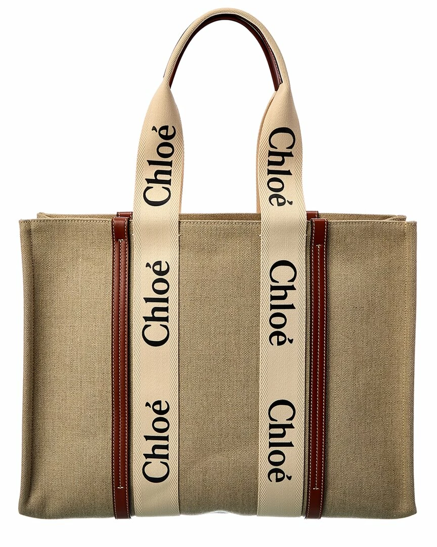 Chloé Woody Large Canvas & Leather Tote Women Totes