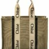 Chloé Woody Large Canvas & Leather Tote Women Totes
