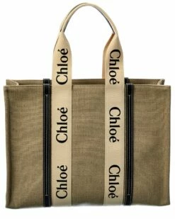 Chloé Woody Large Canvas & Leather Tote Women Totes