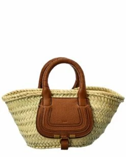 Chloé Marcie Mini Raffia & Leather Basket Tote Women Totes