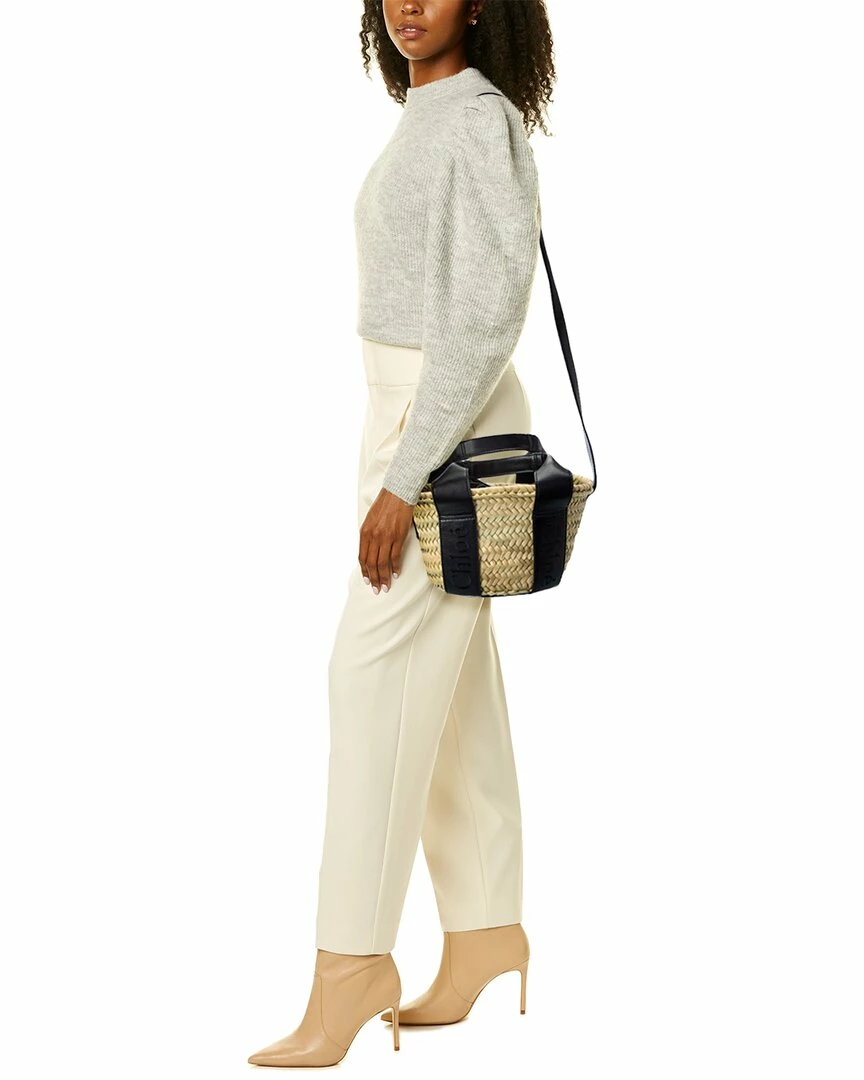 Chloé Sense Small Raffia & Leather Basket Tote Women Totes - Image 4