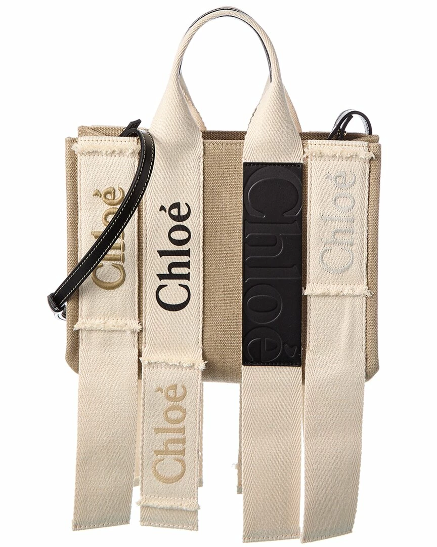 Chloé Woody Small Canvas & Leather Tote Women Totes