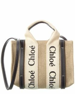 Chloé Woody Mini Canvas & Leather Tote Women Totes