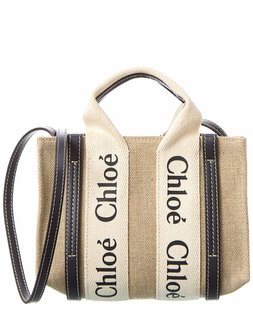 Chloé Woody Mini Canvas & Leather Tote Women Totes