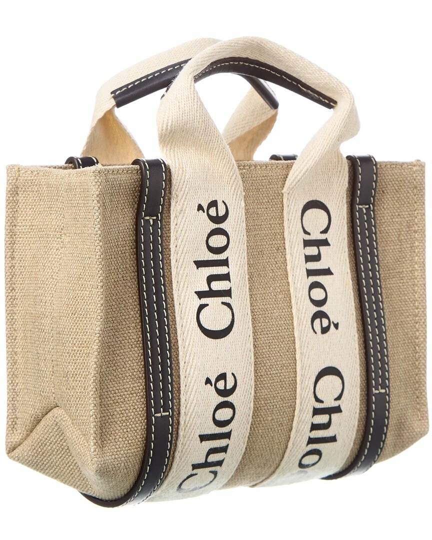 Chloé Woody Mini Canvas & Leather Tote Women Totes - Image 3