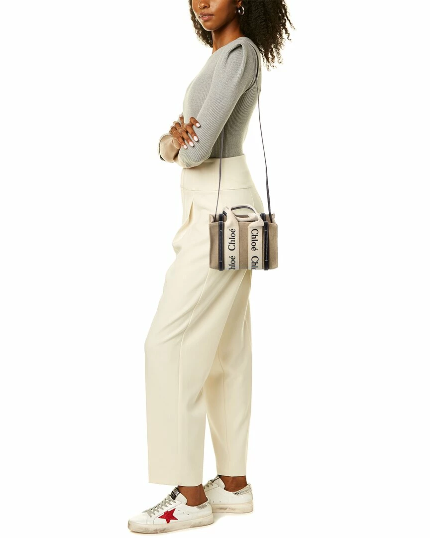 Chloé Woody Mini Canvas & Leather Tote Women Totes - Image 4