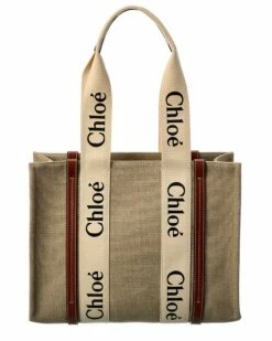 Chloé Woody Medium Canvas & Leather Tote Women Totes