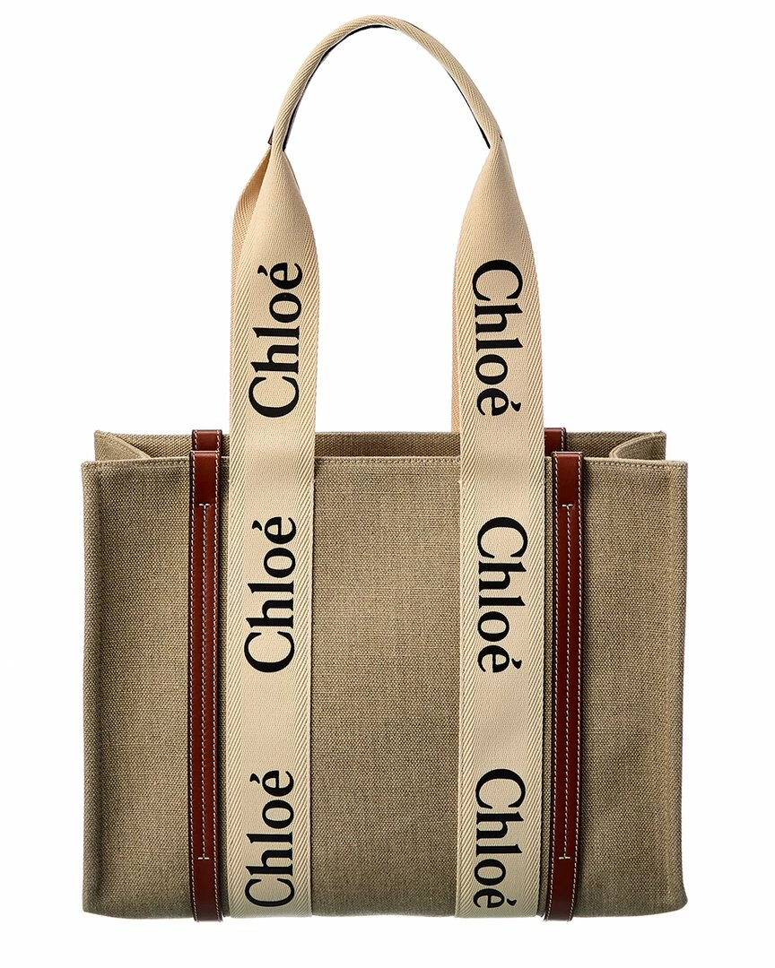 Chloé Woody Medium Canvas & Leather Tote Women Totes