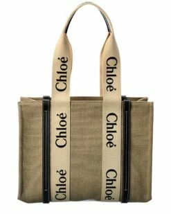 Chloé Woody Medium Canvas & Leather Tote Women Totes