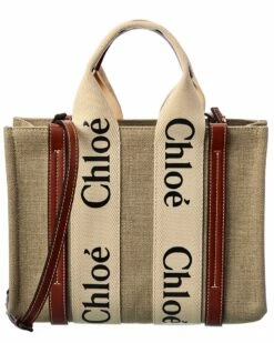 Chloé Woody Small Canvas & Leather Tote Women Totes