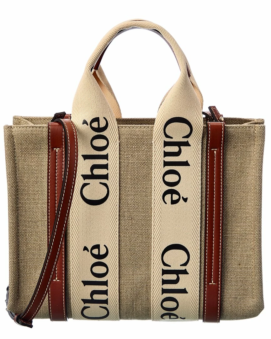 Chloé Woody Small Canvas & Leather Tote Women Totes