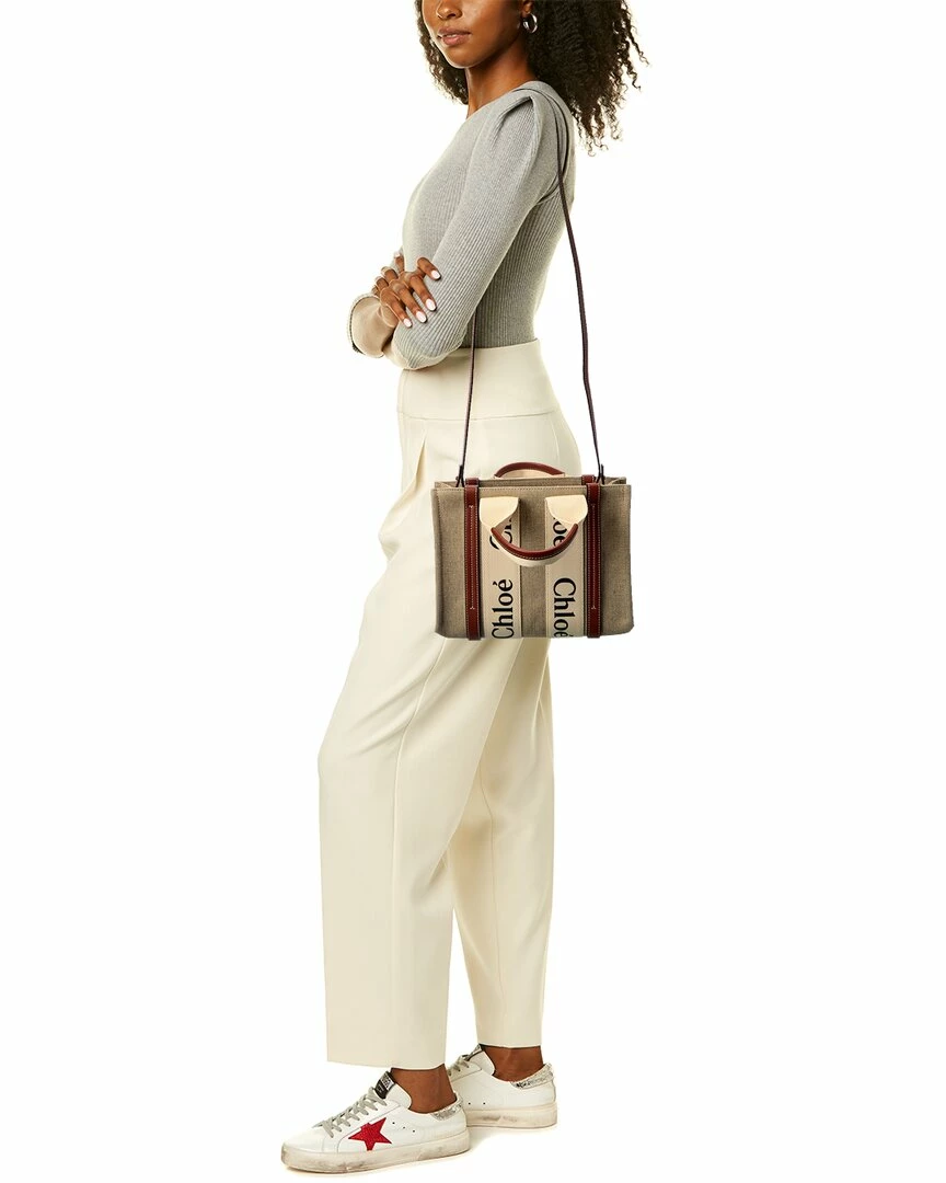 Chloé Woody Small Canvas & Leather Tote Women Totes - Image 4