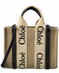 Chloé Woody Small Canvas & Leather Tote Women Totes
