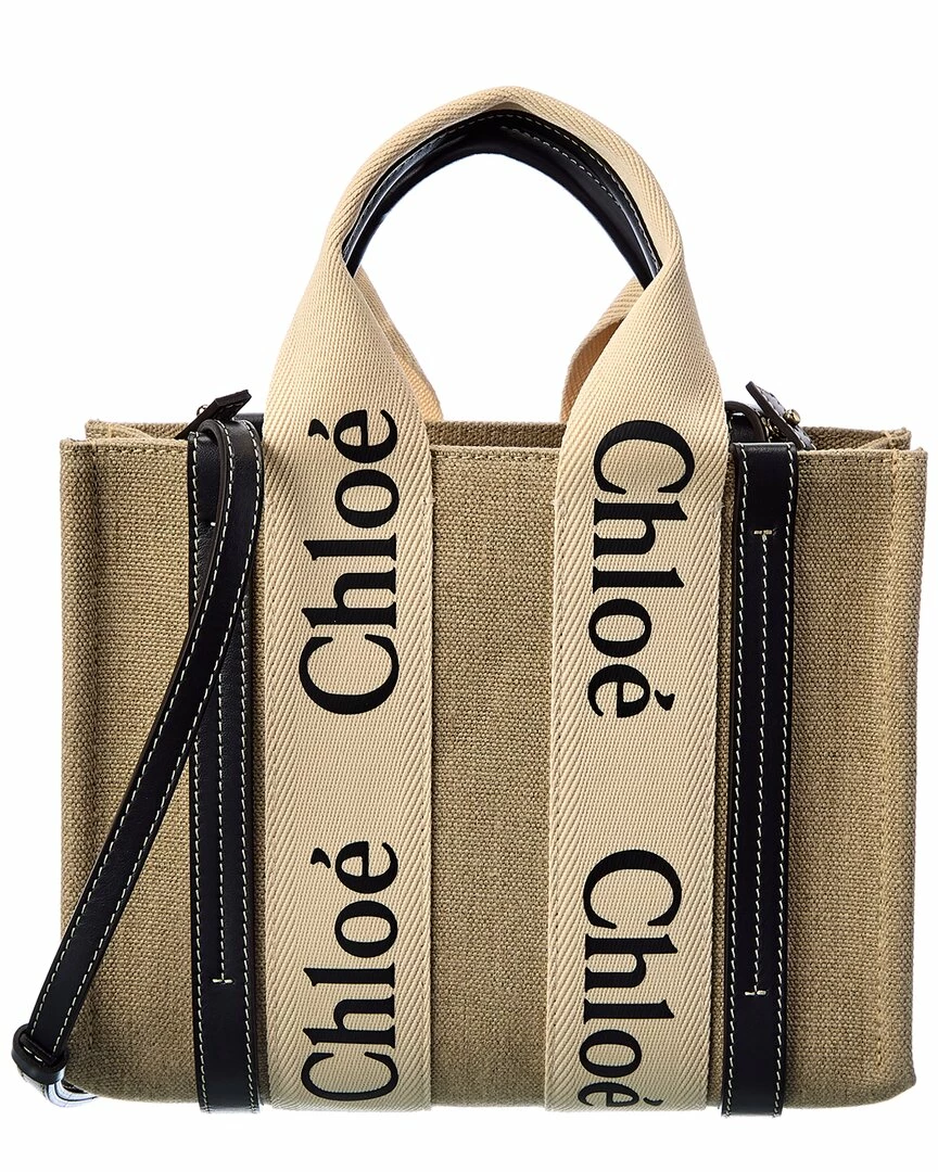 Chloé Woody Small Canvas & Leather Tote Women Totes