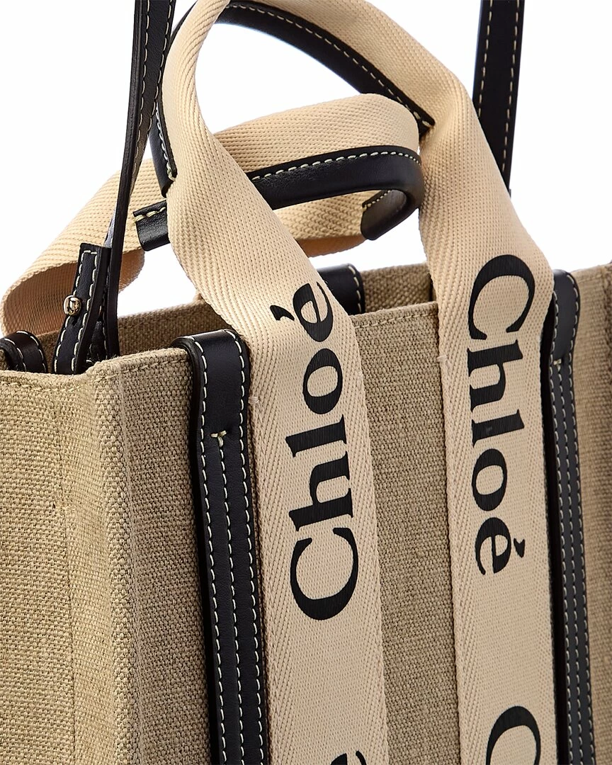 Chloé Woody Small Canvas & Leather Tote Women Totes - Image 3