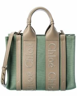Chloé Woody Small Linen & Leather Tote Women Totes
