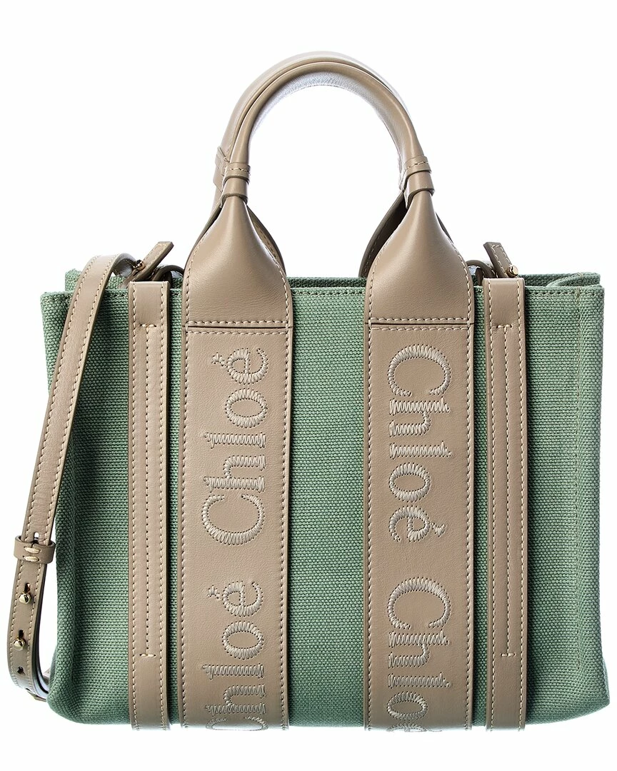 Chloé Woody Small Linen & Leather Tote Women Totes