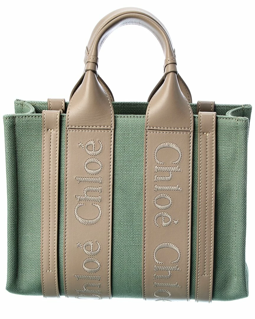 Chloé Woody Small Linen & Leather Tote Women Totes - Image 2