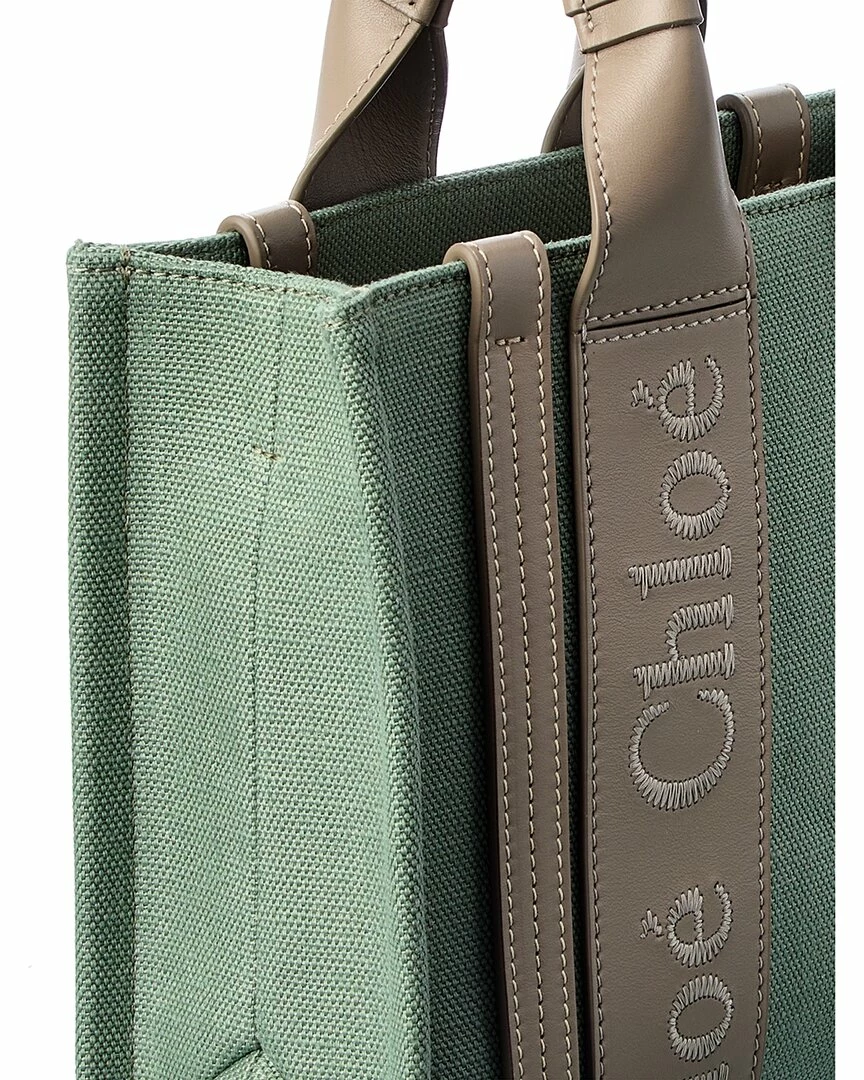 Chloé Woody Small Linen & Leather Tote Women Totes - Image 3