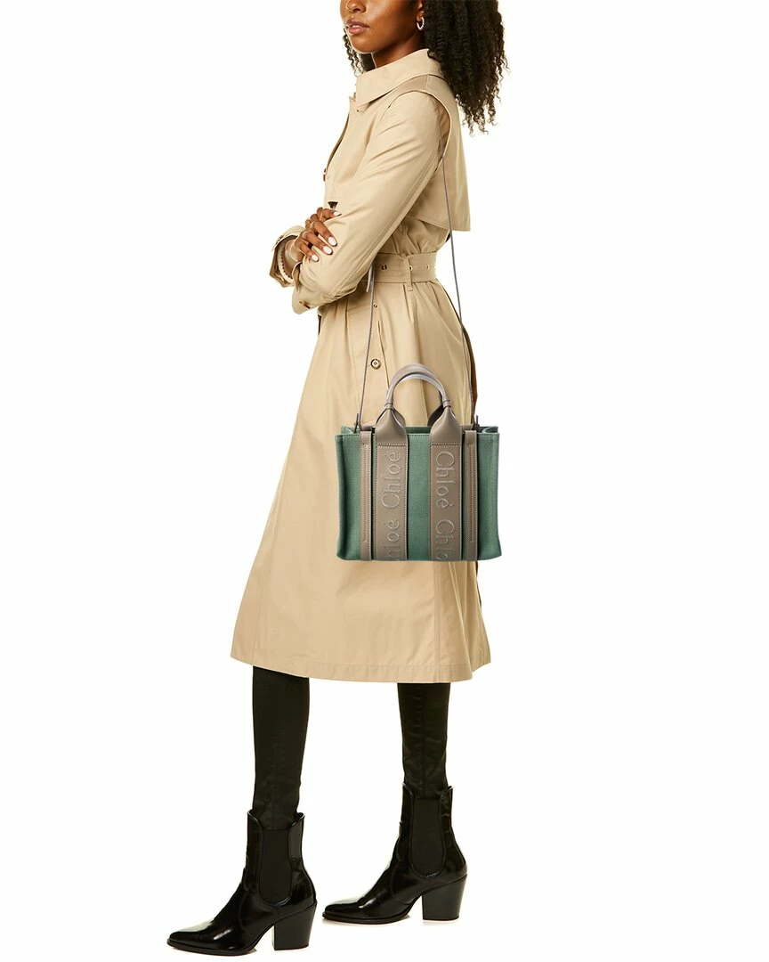 Chloé Woody Small Linen & Leather Tote Women Totes - Image 4