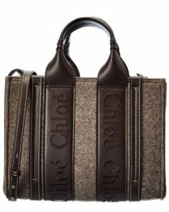 Chloé Woody Small Felt & Leather Tote Women Totes