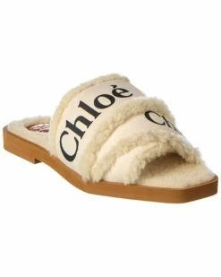 Chloé Woody Canvas & Shearling Slide Women Flat Sandals