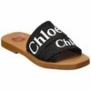 Chloé Woody Logo Canvas Slide Women Flat Sandals Black