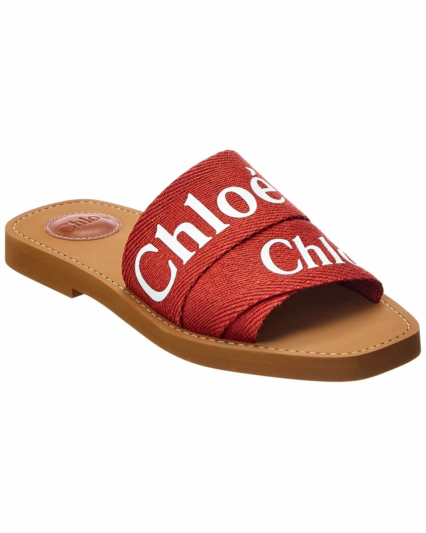 Chloé Woody Logo Canvas Slide Women Flat Sandals