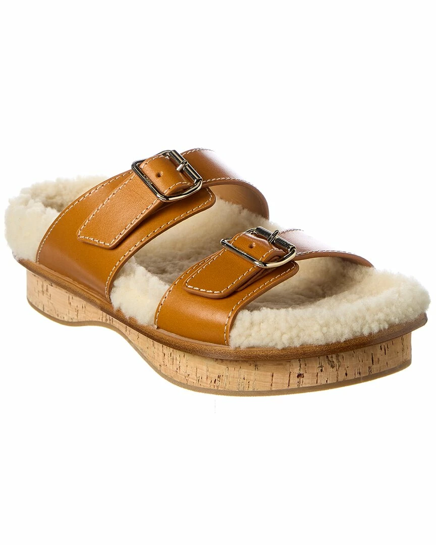 Chloé Marah Leather & Shearling Sandal Women Flat Sandals