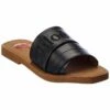 Chloé Woody Leather Slide Women Flat Sandals Black
